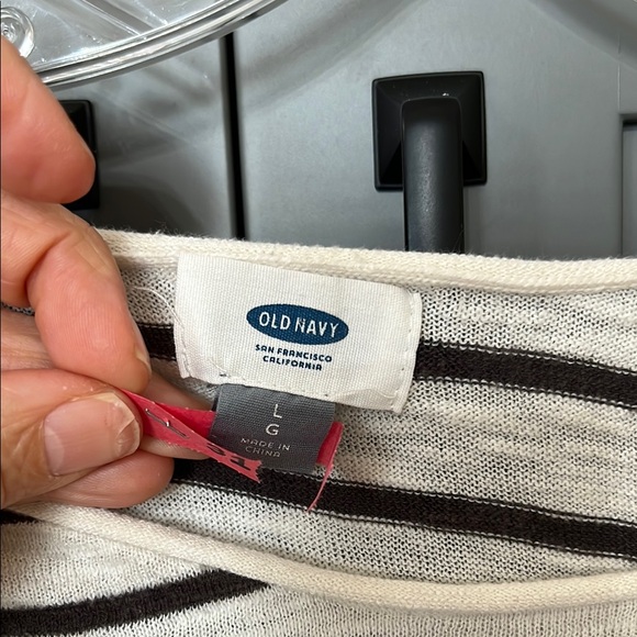 Old Navy Striped Crew Neck Sweater - Black/Cream and Pink - Picture 2 of 4